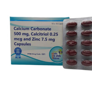 Calcium Carbonate 500 mg, Calcitriol 0.25 mg and Zinc 7.5 mg Capsules